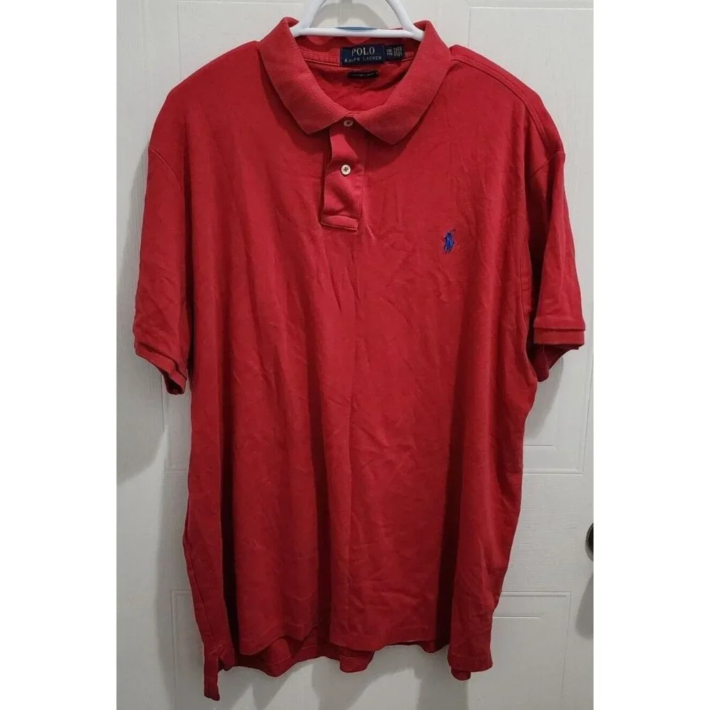Polo Ralph Lauren Custom Slim Fit‎ Red Polo Shirt Size 2XL Cotton Blue Pony